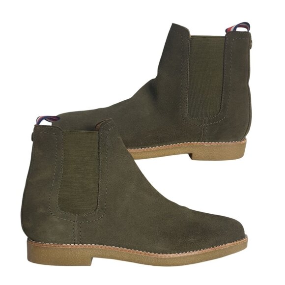 Tommy Hilfiger Mens Suede Chelsea Boots 8 Olive Green Leather Manmade Classic - Picture 1 of 9